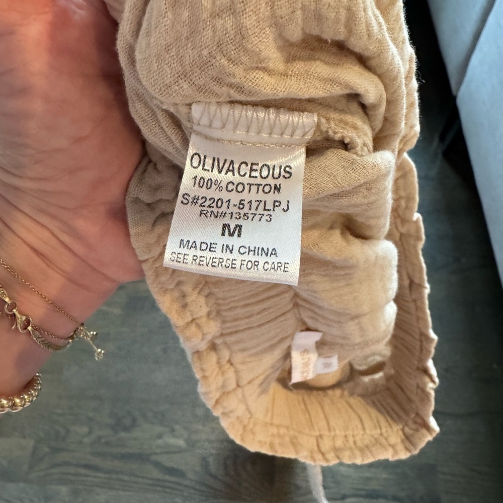 Oliveaceous High Rise Cotton Gauze Pants - Picture 5 of 5